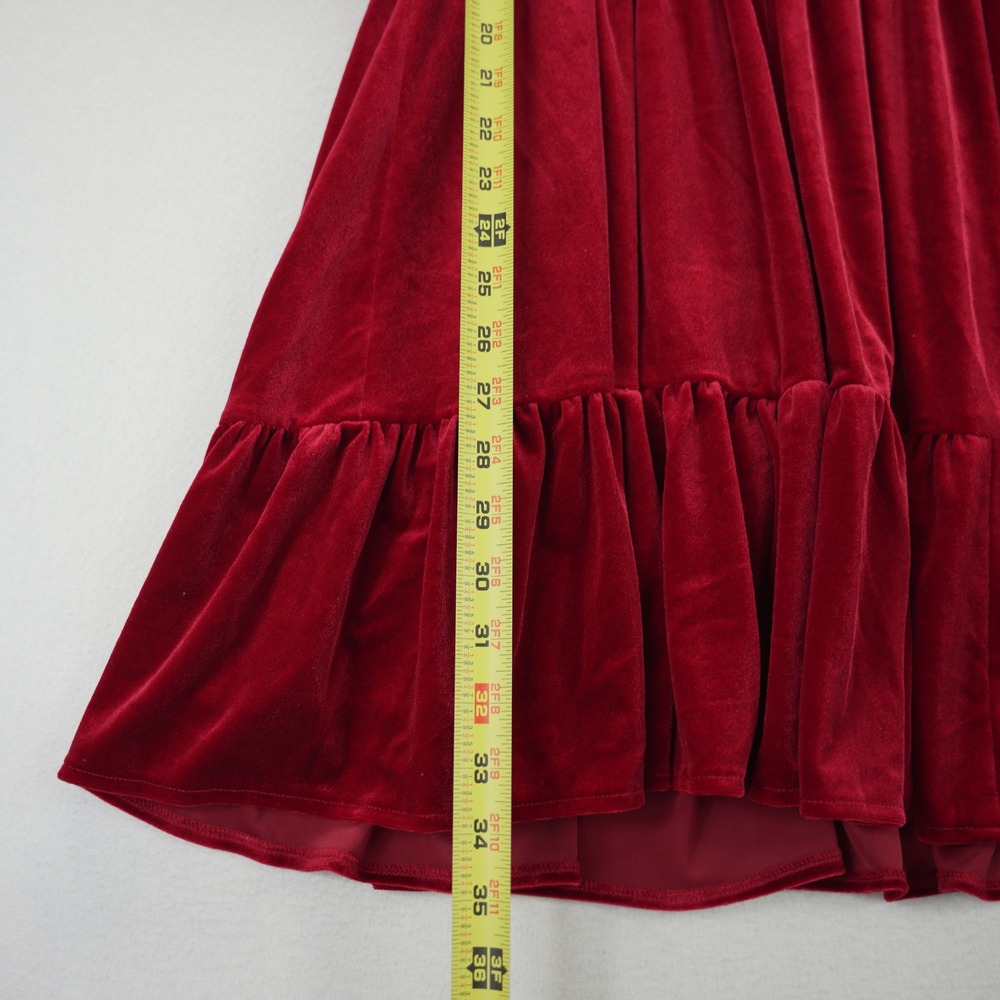 Antonio Melani‎ Red Velvet V-Neck Smocked Waist Ruffle Mini Dress Size 2 Holiday - Picture 12 of 15